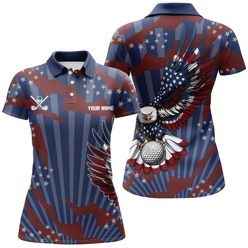 American Flag Eagle Golf Ball Womens Golf Polo Shirts Custom Patriotic Ladies Golf Tops, golfing gifts NQS9100