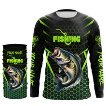 Load image into Gallery viewer, Black and Green Largemouth Bass Fishing Custom team name UV protection long sleeves fishing shirts NQS9311