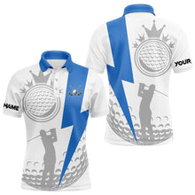 Load image into Gallery viewer, Blue and White Mens golf polo shirts custom golf attire for mens, unique mens golf apparel NQS9312