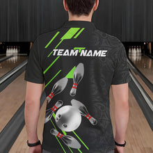 Load image into Gallery viewer, Silver Bowling Ball pins Team bowling shirts for Men custom bowling Polo, Quarter zip jersey | Green NQS9628