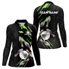 Load image into Gallery viewer, Silver Bowling Ball pins Team bowling shirts for women custom bowling Polo, Quarter zip jersey | Green NQS9628