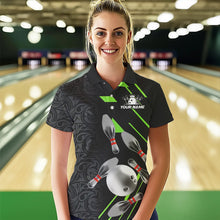 Load image into Gallery viewer, Silver Bowling Ball pins Team bowling shirts for women custom bowling Polo, Quarter zip jersey | Green NQS9628