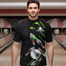 Load image into Gallery viewer, Silver Bowling Ball pins Team bowling shirts for Men custom bowling Polo, Quarter zip jersey | Green NQS9628