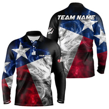 Load image into Gallery viewer, Smoke Texas Flag Black Bowling Polo, Quarter Zip shirt for men Custom patriotic Team bowling jersey NQS9631