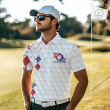 Load image into Gallery viewer, Red, White and Blue argyle American Flag Mens golf polo shirt custom patriotic golf apparel for men NQS9814