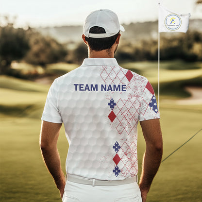 Red, White and Blue argyle American Flag Mens golf polo shirt custom patriotic golf apparel for men NQS9814