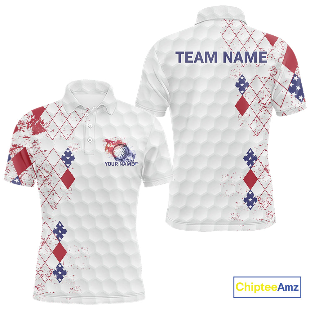 Red, White and Blue argyle American Flag Mens golf polo shirt custom patriotic golf apparel for men NQS9814