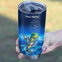 Load image into Gallery viewer, Personalized Mahi Mahi, Wahoo, Tuna Blue Fishing offshore Tumbler Cup custom name gift for fisherman NQS9923