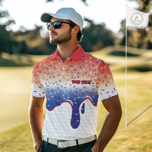 Load image into Gallery viewer, Red, white and blue dripping candy Mens Golf polo shirts Custom funny Golf attire For Mens NQS10058