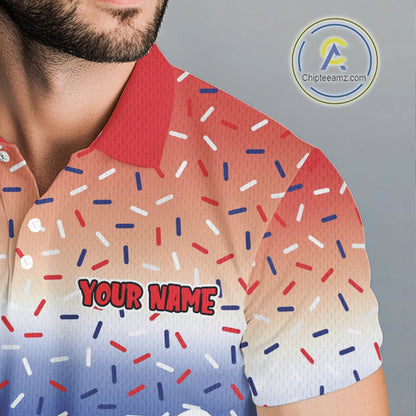 Red, white and blue dripping candy Mens Golf polo shirts Custom funny Golf attire For Mens NQS10058