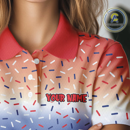 Red, white and blue dripping candy Women Golf polo shirts Custom funny Golf attire For Women NQS10058