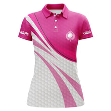 Load image into Gallery viewer, Pink and white golf shirt custom name Women golf polo shirts, ladies pink golf polo, golfer gifts NQS7976