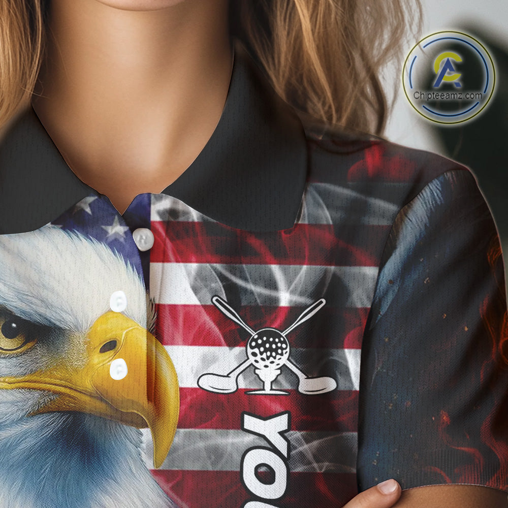 Smoke American Flag Eagle Fire and water Golf polo shirt for Women Custom patriotic Team golf top NQS10354