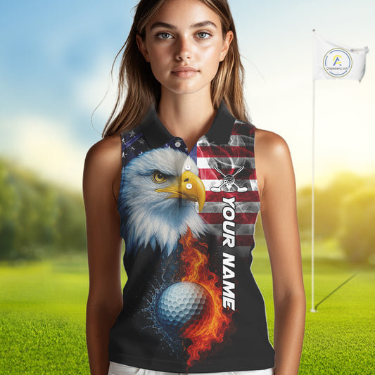 Smoke American Flag Eagle Fire and water Golf sleeveless polo shirt Custom patriotic Team golf top NQS10354