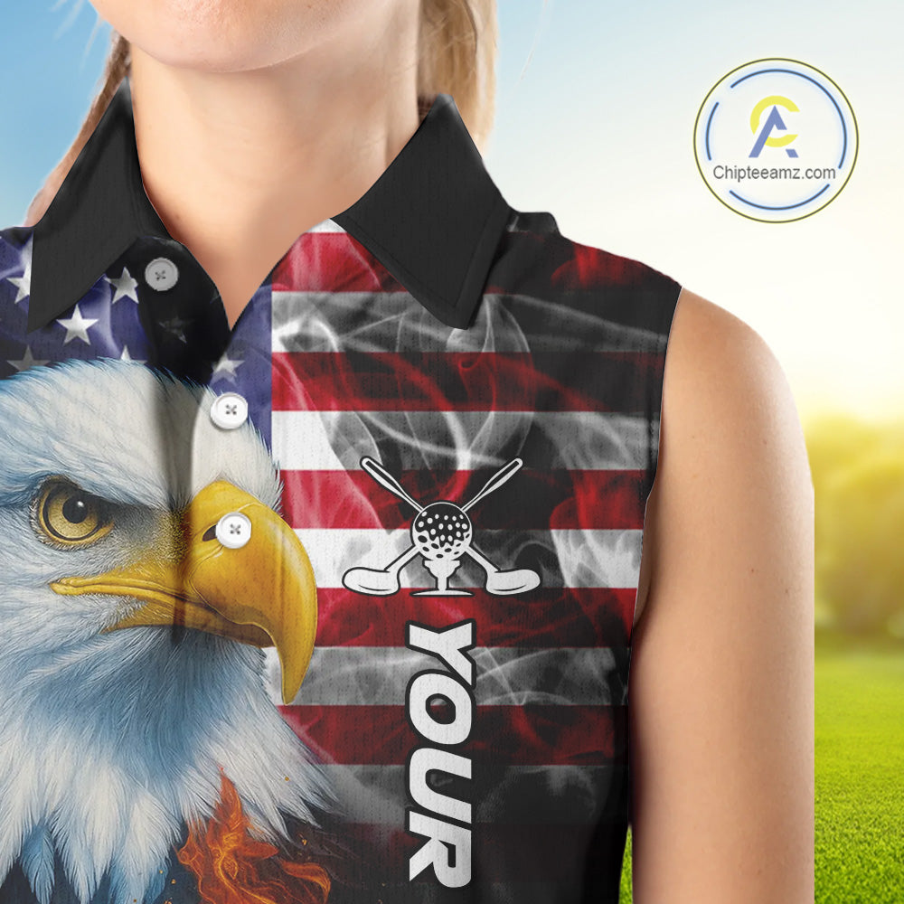 Smoke American Flag Eagle Fire and water Golf sleeveless polo shirt Custom patriotic Team golf top NQS10354