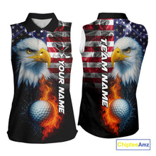 Load image into Gallery viewer, Smoke American Flag Eagle Fire and water Golf sleeveless polo shirt Custom patriotic Team golf top NQS10354