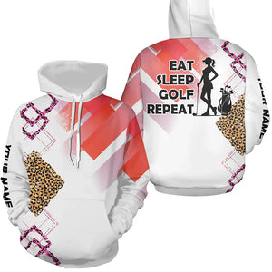 Funny Pink Leopard pattern White golf Hoodies custom Eat sleep golf repeat golf attire NQS8408