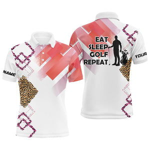 Funny Pink Leopard pattern White matching golf polo shirts for couples custom Eat sleep golf repeat NQS8408