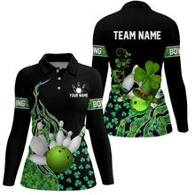 Load image into Gallery viewer, Green shamrock lucky Women bowling shirts Custom St Patrick Day black Team League Bowling Jerseys NQS8843