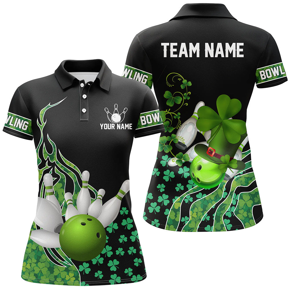 Green shamrock lucky Women bowling shirts Custom St Patrick Day black Team League Bowling Jerseys NQS8843