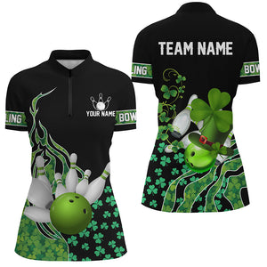 Green shamrock lucky Women bowling shirts Custom St Patrick Day black Team League Bowling Jerseys NQS8843