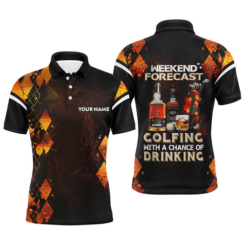 Golf and wine argyle Men golf polo shirt custom Weekend forecast golfing with a chance of drinking NQS8848