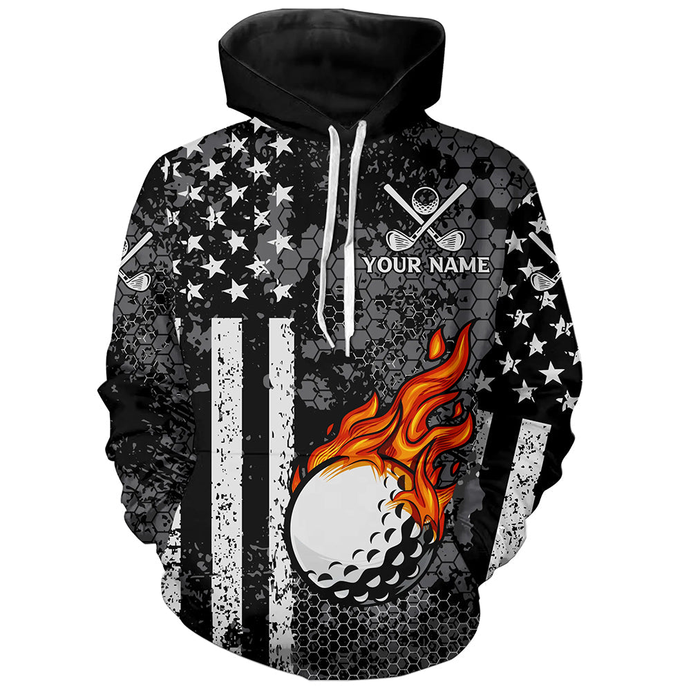 Black & White American Flag Flame Golf Ball Golf Hoodies Custom Patriotic Golf tops NQS9109