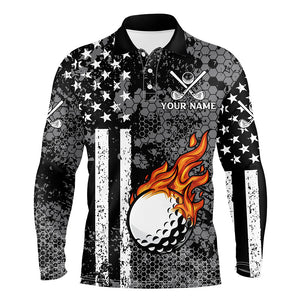 Black and White American Flag Flame Golf Ball Mens Golf Polo Shirts Custom Patriotic Men Golf Tops NQS9109