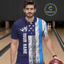 Load image into Gallery viewer, Blue Grunge American Flag Bowling Shirts For Men Custom patriotic Bowling Team League Jerseys NQS11176