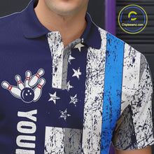 Load image into Gallery viewer, Blue Grunge American Flag Bowling Shirts For Men Custom patriotic Bowling Team League Jerseys NQS11176