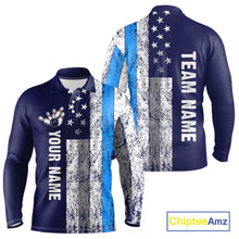 Load image into Gallery viewer, Blue Grunge American Flag Bowling Shirts For Men Custom patriotic Bowling Team League Jerseys NQS11176