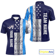 Load image into Gallery viewer, Blue Grunge American Flag Bowling Shirts For Men Custom patriotic Bowling Team League Jerseys NQS11176
