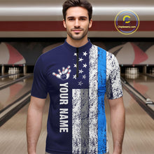 Load image into Gallery viewer, Blue Grunge American Flag Bowling Shirts For Men Custom patriotic Bowling Team League Jerseys NQS11176