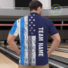 Load image into Gallery viewer, Blue Grunge American Flag Bowling Shirts For Men Custom patriotic Bowling Team League Jerseys NQS11176