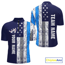 Load image into Gallery viewer, Blue Grunge American Flag Bowling Shirts For Men Custom patriotic Bowling Team League Jerseys NQS11176