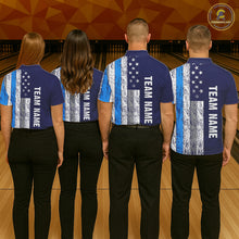 Load image into Gallery viewer, Blue Grunge American Flag Bowling Shirts For Men Custom patriotic Bowling Team League Jerseys NQS11176