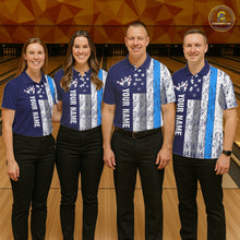 Load image into Gallery viewer, Blue Grunge American Flag Bowling Shirts For Men Custom patriotic Bowling Team League Jerseys NQS11176