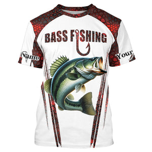 Bass fishing red camo Custom Name Funny Fishing Shirts UV Protection Gift For Fisherman NQS5111