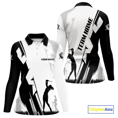 Women golf polo shirts custom white and black golf tops for ladies, best golf gifts NQS10061