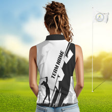 Load image into Gallery viewer, Women Sleeveless golf polo shirts custom white and black golf tops for ladies, best golf gifts NQS10061