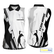 Load image into Gallery viewer, Women Sleeveless golf polo shirts custom white and black golf tops for ladies, best golf gifts NQS10061