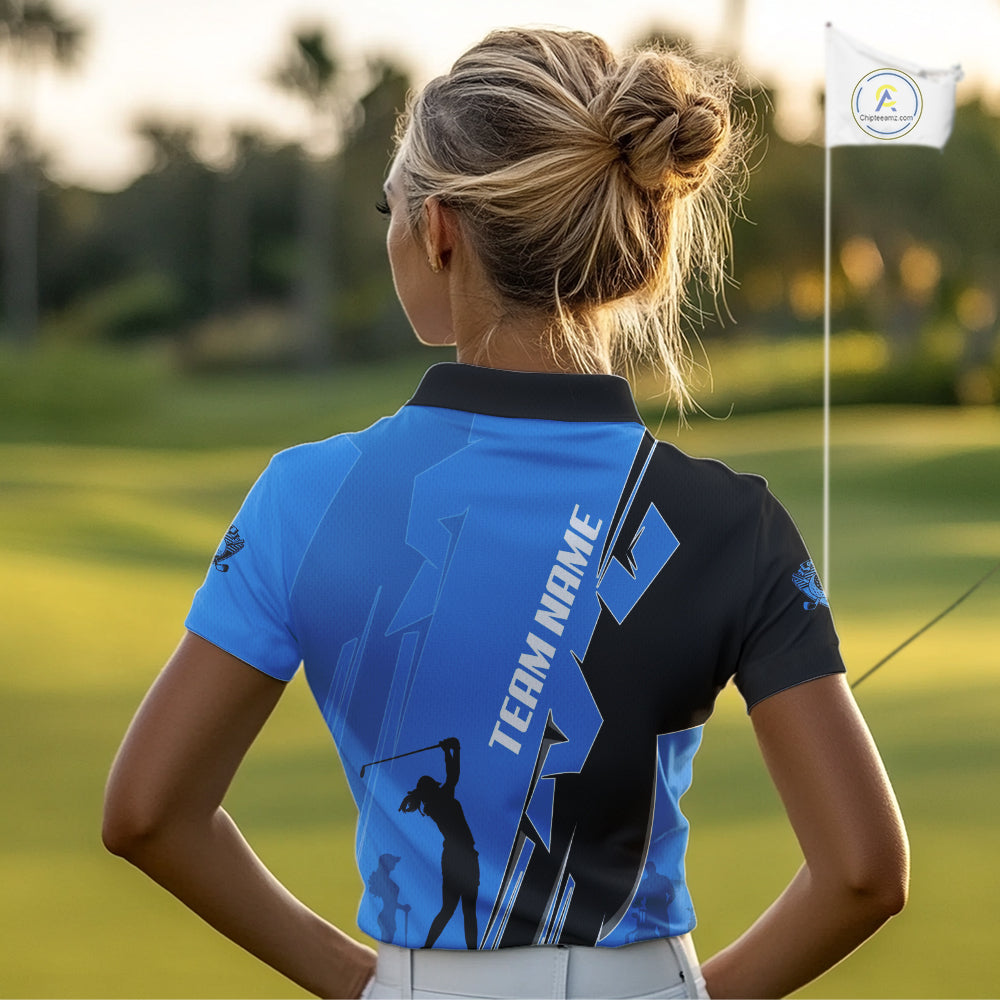 Women golf polo shirts custom blue and black golf tops for ladies, best golf gifts NQS10062