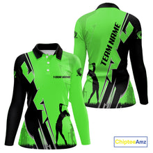 Load image into Gallery viewer, Women golf polo shirts custom green and black golf tops for ladies, best golf gifts NQS10063