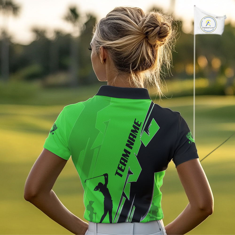 Women golf polo shirts custom green and black golf tops for ladies, best golf gifts NQS10063