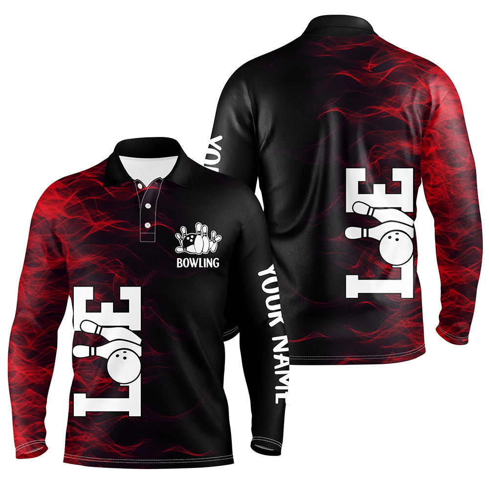 Red Flame Bowling Custom Men Bowling Polo, Quarter zip Shirts Bowling Team Jerseys Tournament NQS8411