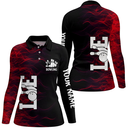 Red Flame Bowling Custom Women Bowling Polo, Quarter zip Shirts Bowling Team Jerseys Tournament NQS8411