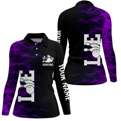 Purple Flame Bowling Custom Women Bowling Polo, Quarter zip Shirts Bowling Team Jerseys Tournament NQS8410