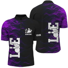 Load image into Gallery viewer, Purple Flame Bowling Custom Men Bowling Polo, Quarter zip Shirts Bowling Team Jerseys Tournament NQS8410