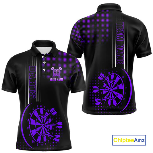Personalized Black and Purple Darts Polo, Quarter Zip Shirt For Men Custom Dart Outfit Team Jerseys NQS10594