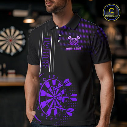 Personalized Black and Purple Darts Polo, Quarter Zip Shirt For Men Custom Dart Outfit Team Jerseys NQS10594